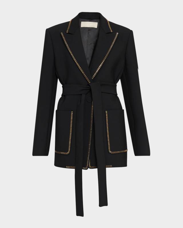 Embellished Belted Cady Blazer